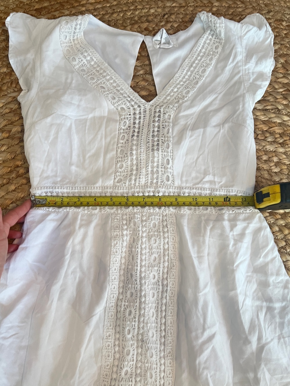 Joie White Lace Trim Mini Dress Boho Cottagecore Size Large - Picture 7 of 7